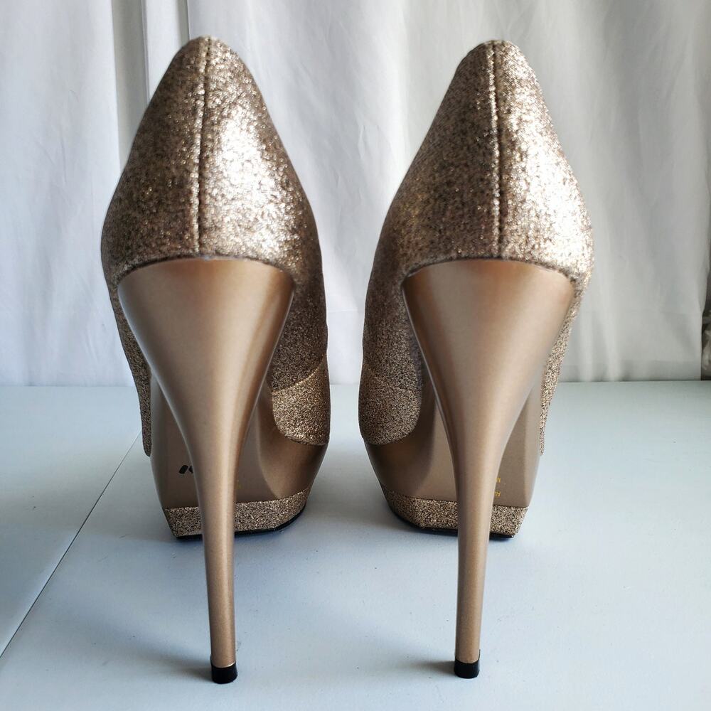Women Gold Glitter Platform Peeptoe Heel Shoe 11 NYE Cocktail Club Wedding Prom - Picture 7 of 15